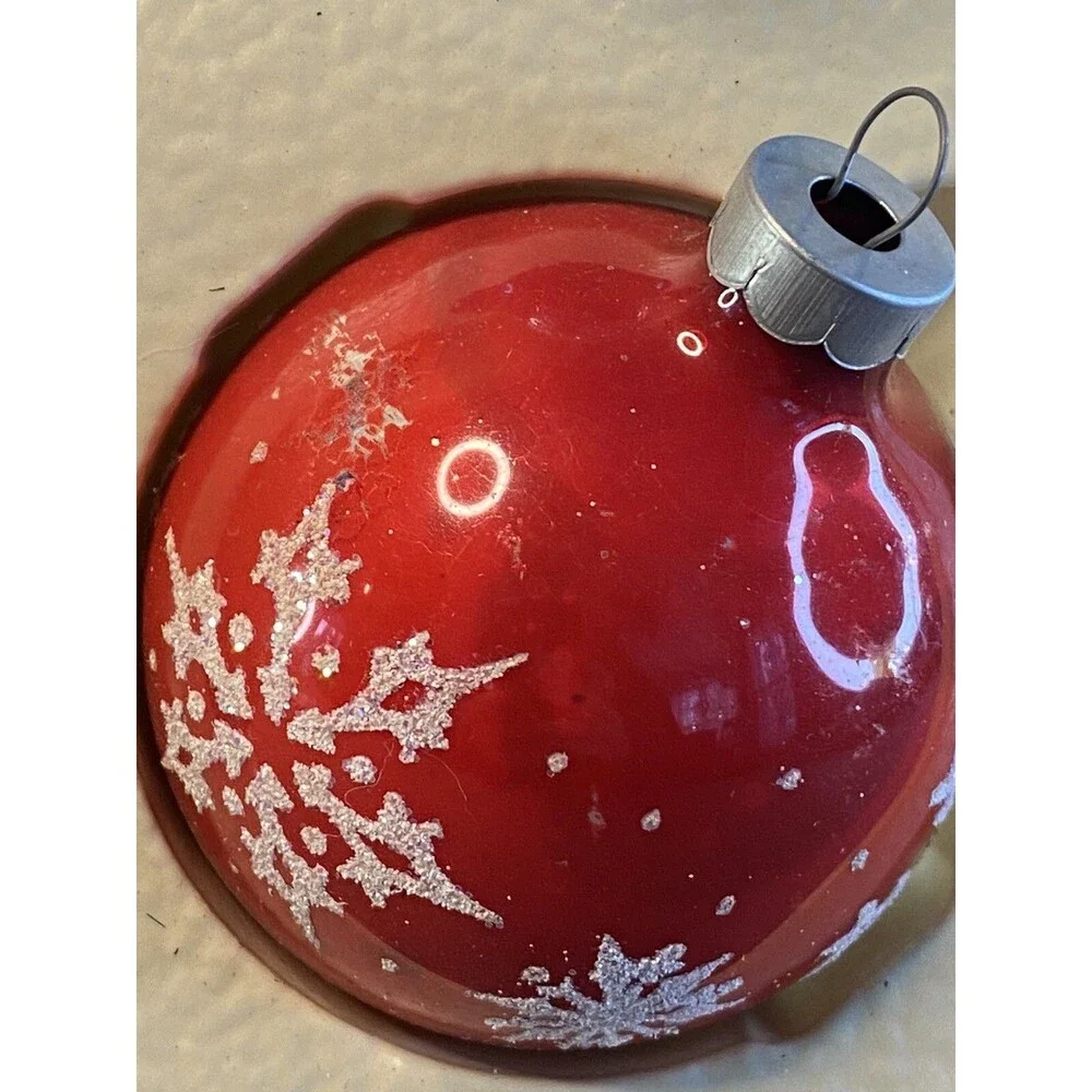 Vintage Snowflake Glass Ball Christmas Ornament Set Glitter Stencil Holiday Tree